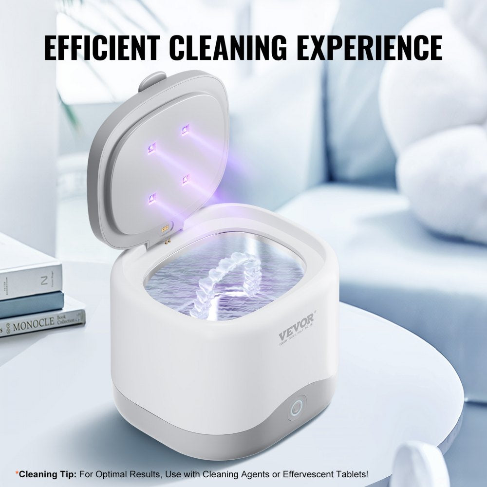 VEVOR Ultrasonic Cleaner for Dentures, 200ML Retainer Cleaner Machine with UV Light, 30W Cleaning Machine for Dental, Retainer, Aligner, Braces, Mouth Guards, Toothbrush Head, Shaver Head, Jewelry