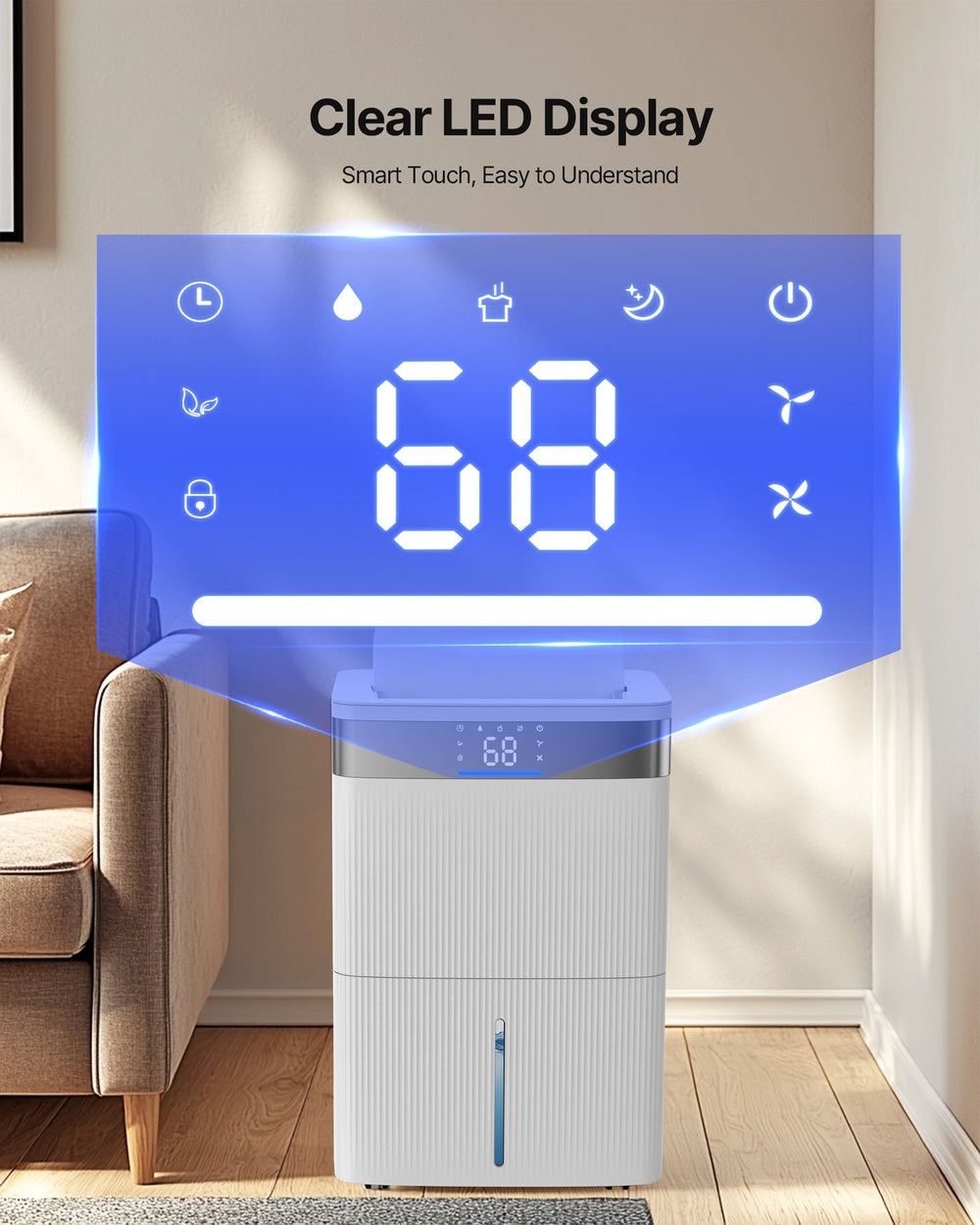 VEVOR 80 Pints Dehumidifier for Home & Basement, Drain Hose for Commercial & Industrial Use, Smart Humidity Control, Low Noise for Large Rooms, Warehouses, Bedrooms & Storage, Large Coverage,White
