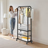 VEVOR Clothes Rack, Rolling Clothing Garment Rack with Hanging Rod and Side Hooks, 3 Storage Shelves, 99 lbs Load Capacity, Heavy Duty Carbon Steel Clothing Racks for Bedroom, Laundry, Living Room