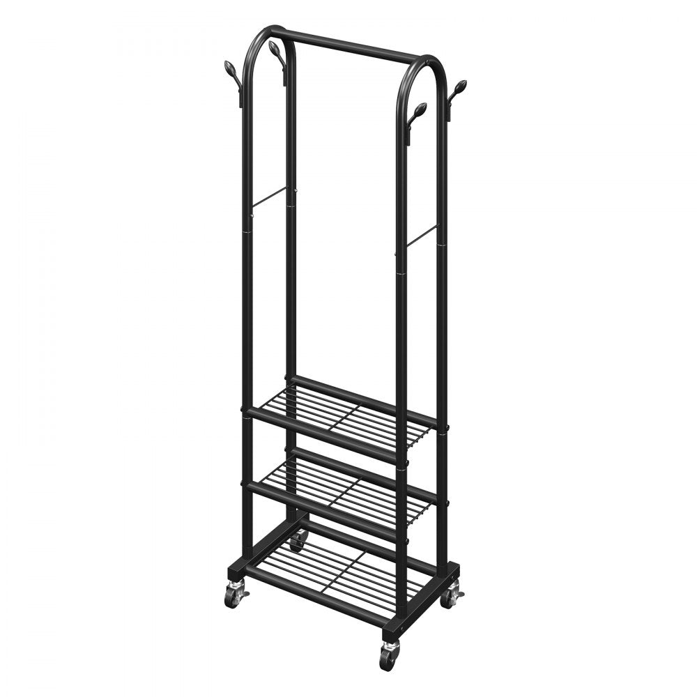 VEVOR Clothes Rack, Rolling Clothing Garment Rack with Hanging Rod and Side Hooks, 3 Storage Shelves, 99 lbs Load Capacity, Heavy Duty Carbon Steel Clothing Racks for Bedroom, Laundry, Living Room