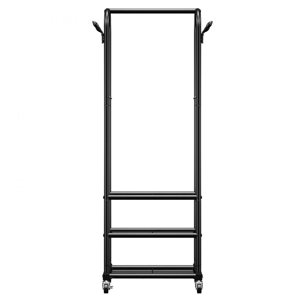 VEVOR Clothes Rack, Rolling Clothing Garment Rack with Hanging Rod and Side Hooks, 3 Storage Shelves, 99 lbs Load Capacity, Heavy Duty Carbon Steel Clothing Racks for Bedroom, Laundry, Living Room