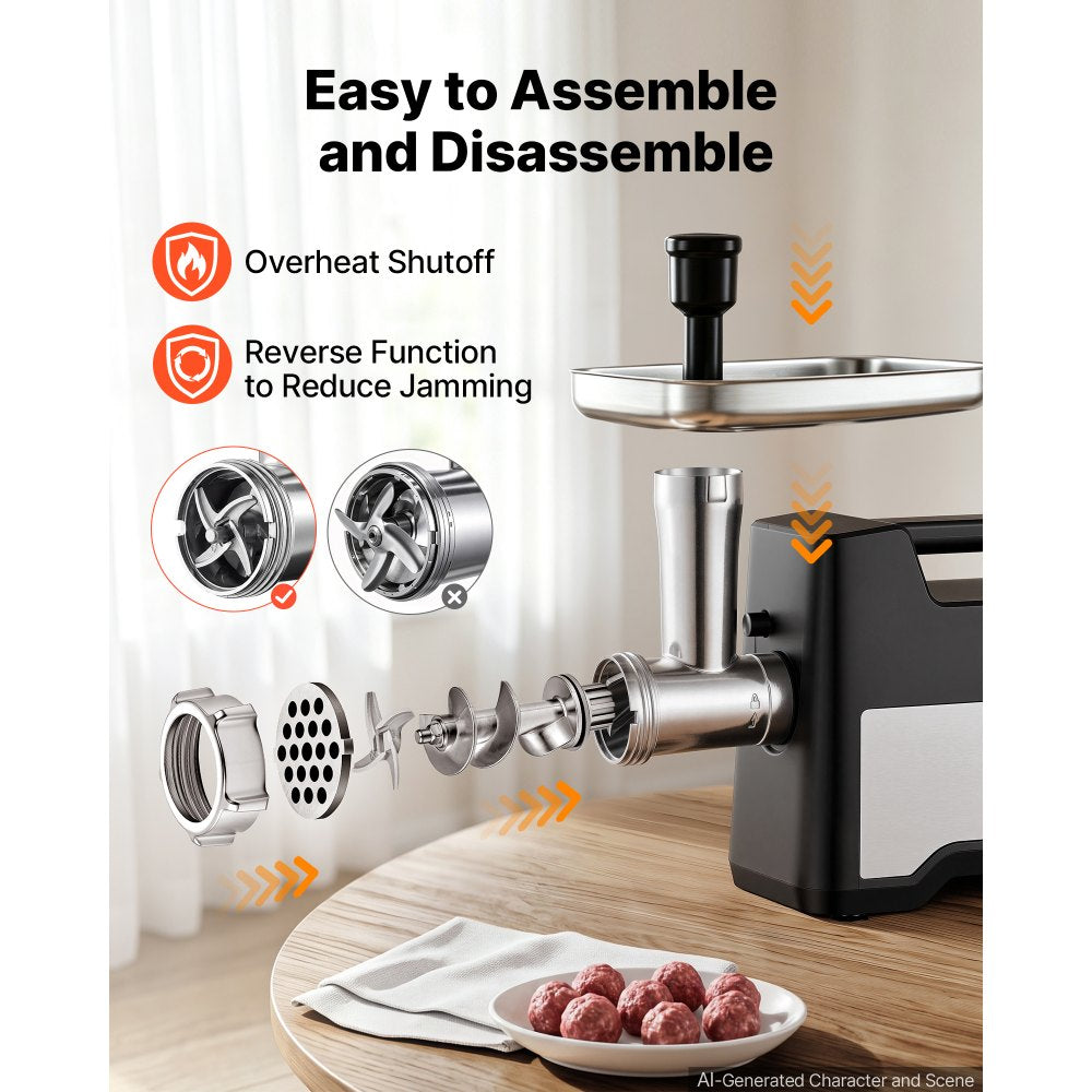 VEVOR Electric Meat Grinder, 3.3-4.4 Lbs/Min 1200W Max, #5 Home Meat Mincer with 2 Grinding Plates, Sausage Stuffing Tube & Kubbe Kit, 300W Stainless Steel Sausage Maker for Home Kitchens
