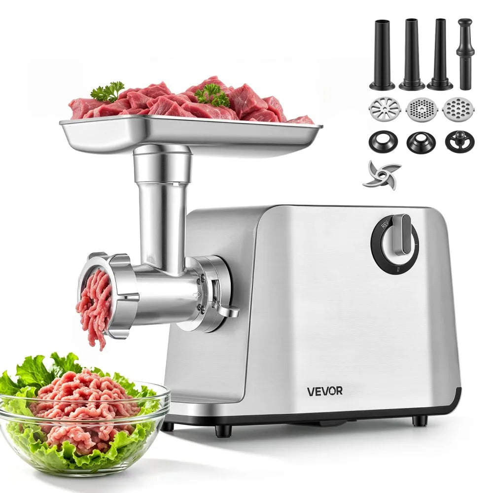 VEVOR Electric Meat Grinder, 3.3-6.6 Lbs/Min 1800W Max, #5 Home Meat Mincer, 2-Speed with 3 Grinding Plates, 3 Sausage Stuff Tubes & Kubbe Kit, 700W Die-Cast Aluminum Sausage Maker for Home Kitchens