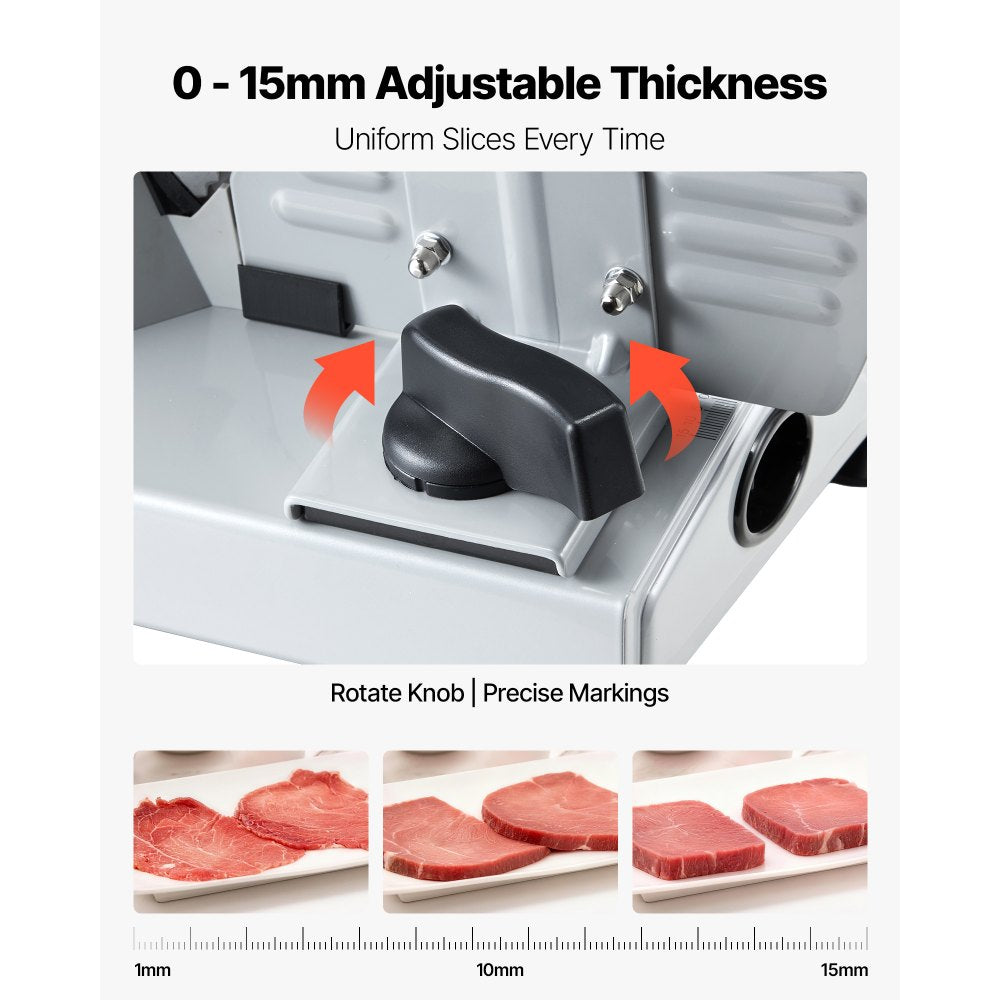 VEVOR Meat Slicer, 7.5" Electric Deli Slicer with SUS420 Blade & 0-0.6" Adjustable Thickness, 200W Home Food-Slicer for Frozen Meat, Ham, Baguett, Steak, UL Approved