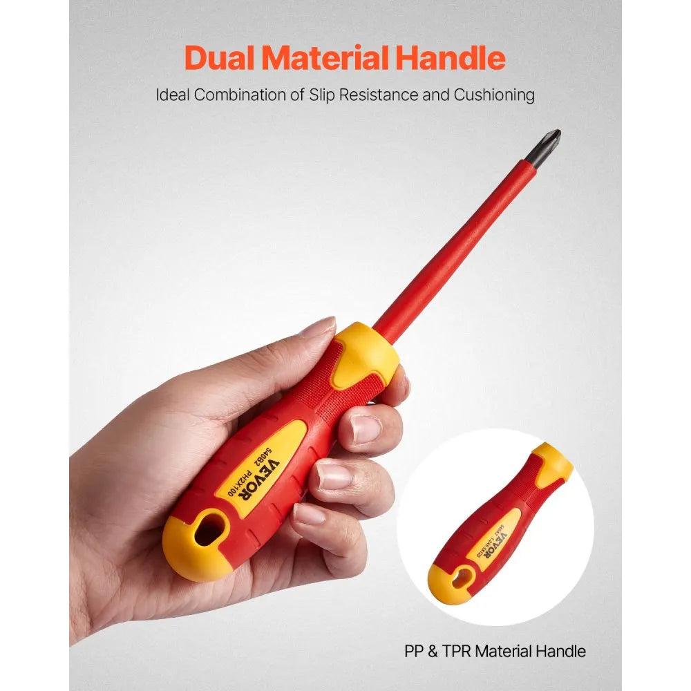 VEVOR Insulated Screwdriver Set, 11-Piece Professional Electrical Screwdriver Set, 1000V Insulated Electrician Tool Set, with Magnetic Phillips Slotted Pozi Tips, Voltage Tester, for Electricians