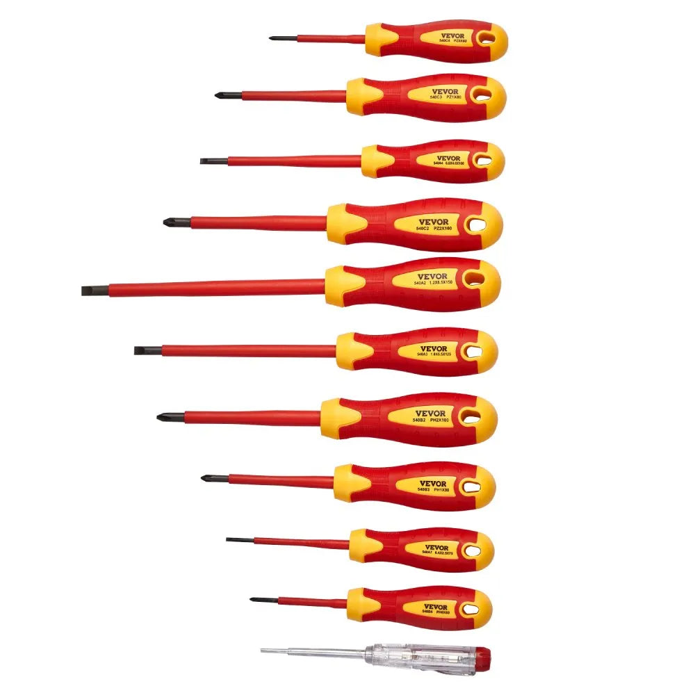VEVOR Insulated Screwdriver Set, 11-Piece Professional Electrical Screwdriver Set, 1000V Insulated Electrician Tool Set, with Magnetic Phillips Slotted Pozi Tips, Voltage Tester, for Electricians