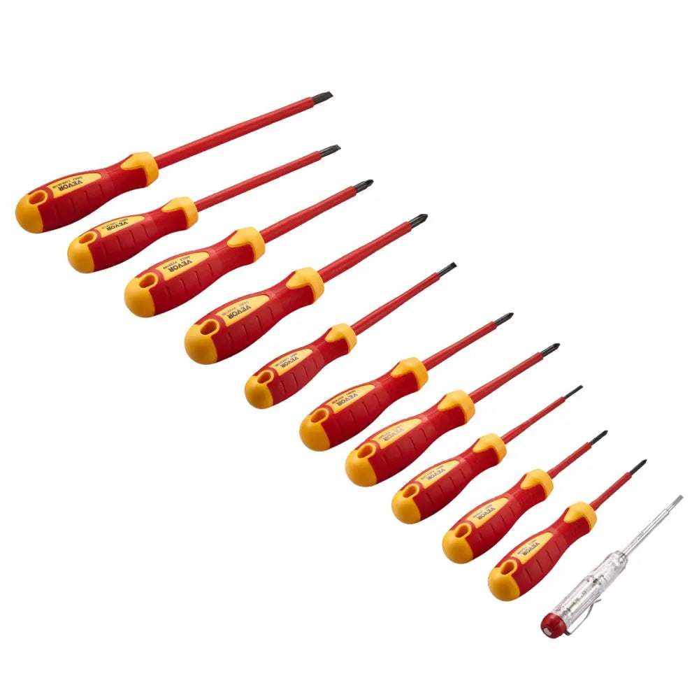 VEVOR Insulated Screwdriver Set, 11-Piece Professional Electrical Screwdriver Set, 1000V Insulated Electrician Tool Set, with Magnetic Phillips Slotted Pozi Tips, Voltage Tester, for Electricians