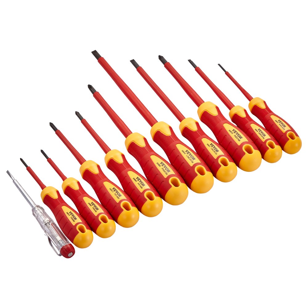 VEVOR Insulated Screwdriver Set, 11-Piece Professional Electrical Screwdriver Set, 1000V Insulated Electrician Tool Set, with Magnetic Phillips Slotted Pozi Tips, Voltage Tester, for Electricians