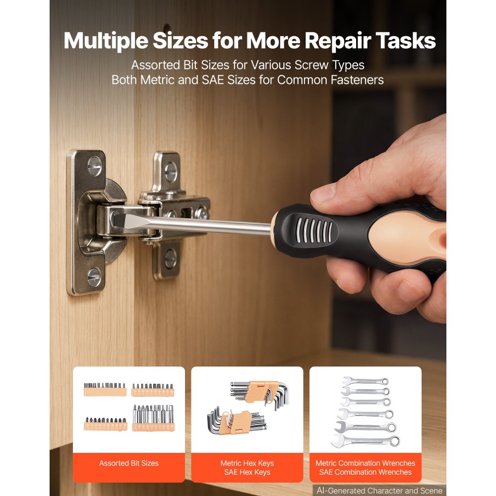 VEVOR Tool Kit 394-Piece General Household Tool Kit for Home Maintenance, For Everyday House Repairs and DIY Projects, with Portable Storage Case, High-Quality Steel, with Hammer, Wrench, Pliers