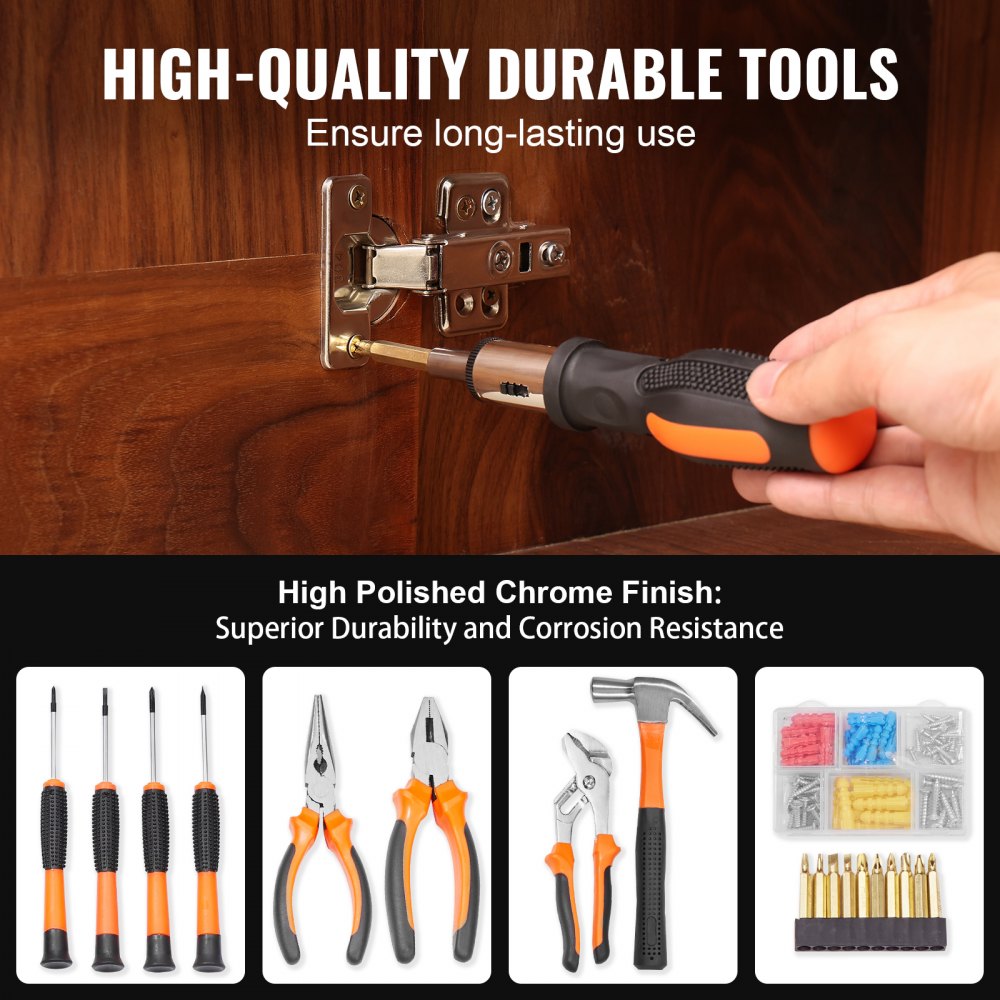 VEVOR Tool Kit, 146 Piece General Household Hand Tool Set, with Electric Drill and Portable Tool Storage Case, High-Quality Steel, for Home Maintenance, DIY Projects, and Automotive Repair