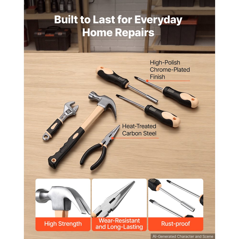 VEVOR Tool Kit 521-Piece General Household Tool Kit for Home Maintenance, For Everyday House Repairs, DIY Projects, with Portable Storage Case, High-Quality Steel, with Cordless Drill, Bits, Hammer