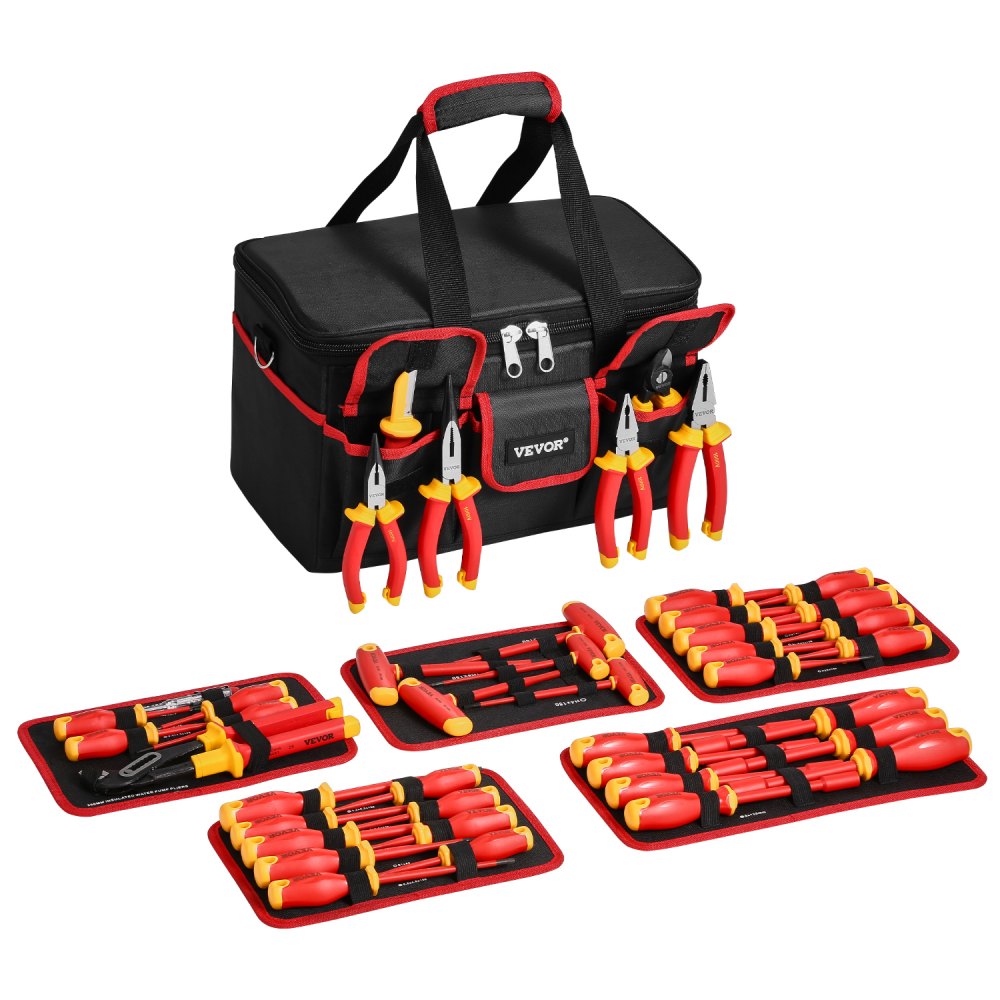 VEVOR Insulated Screwdriver Set, 50-Piece Professional Electrical Screwdriver Set, 1000V Insulated Electrician Tool, with Magnetic Tips, T-Handle Hex Wrench, Screwdriver, Single-Pole Voltage Tester