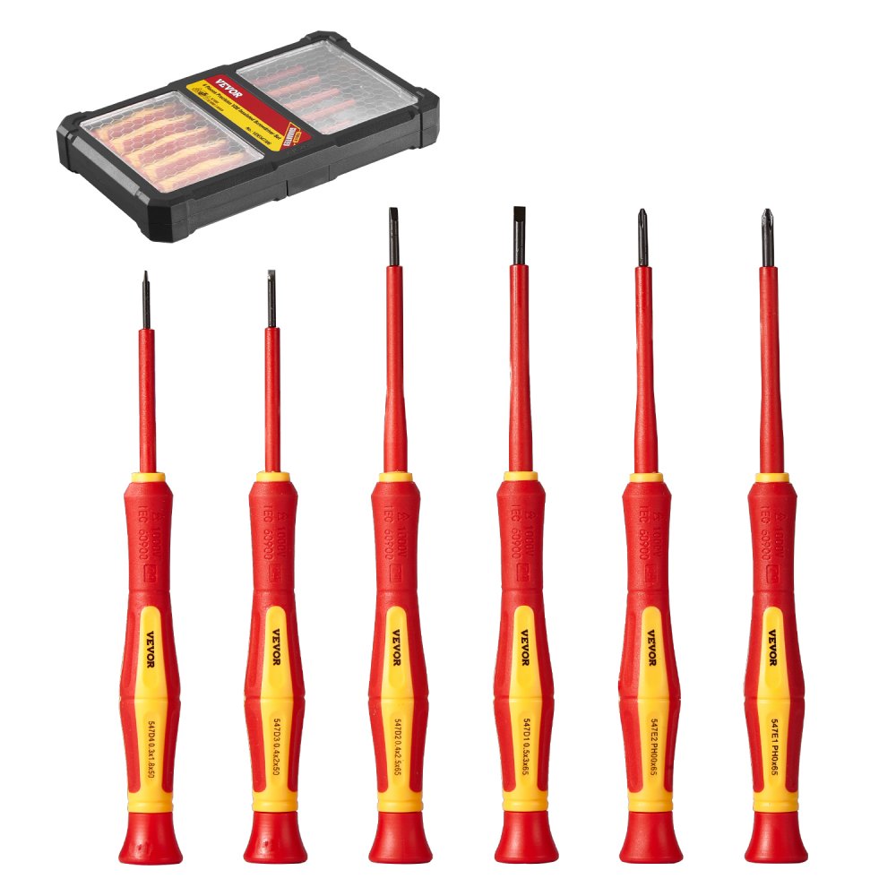 VEVOR Insulated Screwdriver Set, 6-Piece Professional Electrical Screwdriver Set, 1000V Insulated Electrician Tool Set, with Magnetic Phillips Slotted Tips, 360-Degree Rotating Screwdriver and Bag