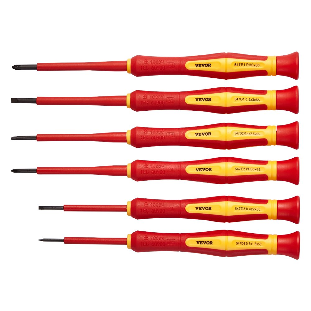 VEVOR Insulated Screwdriver Set, 6-Piece Professional Electrical Screwdriver Set, 1000V Insulated Electrician Tool Set, with Magnetic Phillips Slotted Tips, 360-Degree Rotating Screwdriver and Bag