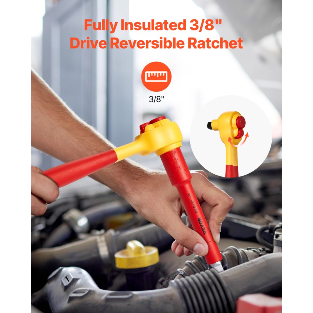 VEVOR Insulated Socket Set, 16-Piece Insulated Wrench Tool Set, 1000V Insulated Socket Tool, with Insulated Sockets, Insulated T-Handle Wrench, Drive Rachet, Extensions, for Electricians Home Repair