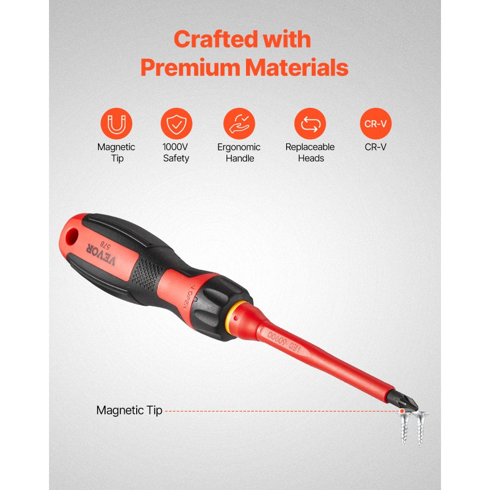 VEVOR Insulated Screwdriver Set, 13-Piece Professional Electrical Screwdriver Set, 1000V Insulated Electrician Tool Set, with Magnetic Phillips Slotted Pozi Torx Tips, Screwdrivers, for Electricians