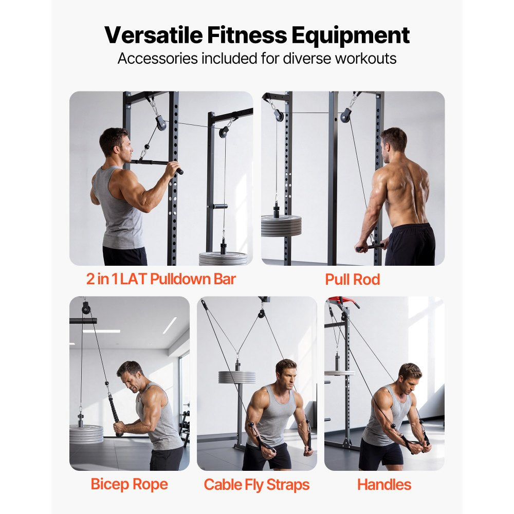 VEVOR Pulley System, 2 PCS LAT and Lift Pulley System, Gym Rack Pulleys Attachment with two Steel Cables, Short Bar, Dual Grip Handles, Cable Machine for Bicep, Shoulder, Back, Up to 330 lbs Capacity