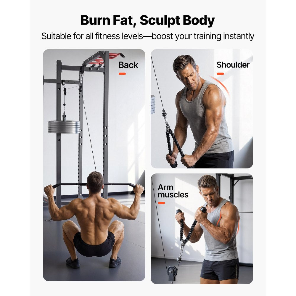 VEVOR Pulley System, 2 PCS LAT and Lift Pulley System, Gym Rack Pulleys Attachment with two Steel Cables, Short Bar, Dual Grip Handles, Cable Machine for Bicep, Shoulder, Back, Up to 330 lbs Capacity