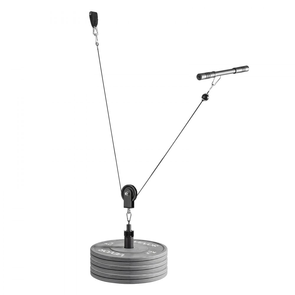 VEVOR Pulley System, 2 PCS LAT and Lift Pulley System, Gym Rack Pulleys Attachment with two Steel Cables, Short Bar, Dual Grip Handles, Cable Machine for Bicep, Shoulder, Back, Up to 330 lbs Capacity