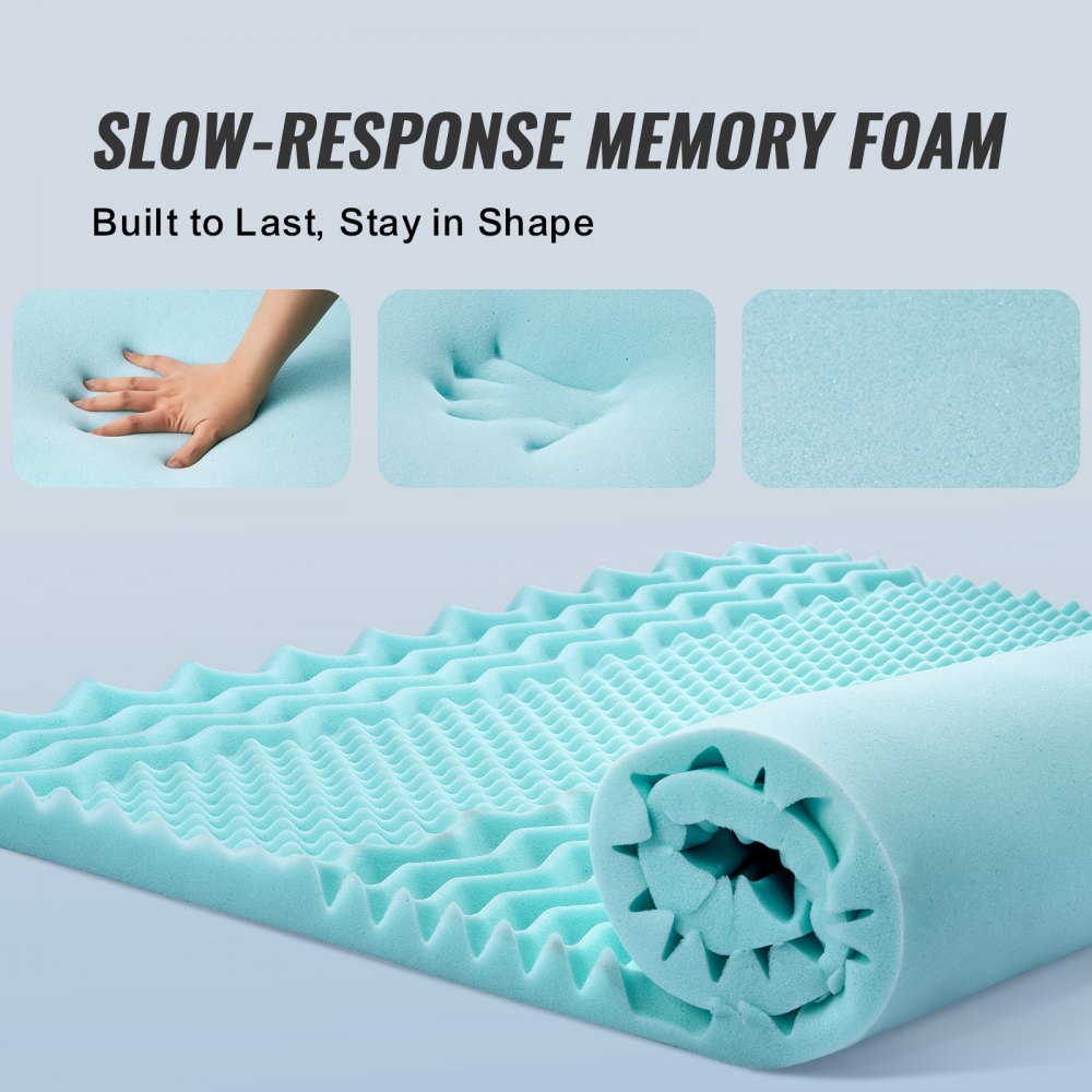 VEVOR Mattress Topper, Queen Size, 2" Thickness, Soft Memory Foam Mattress Pad, Cooling Gel Infusion, Compressed Package for Quick Setup, 7 Comfort Zones for Pressure Relief, Comfy Support for Any Bed