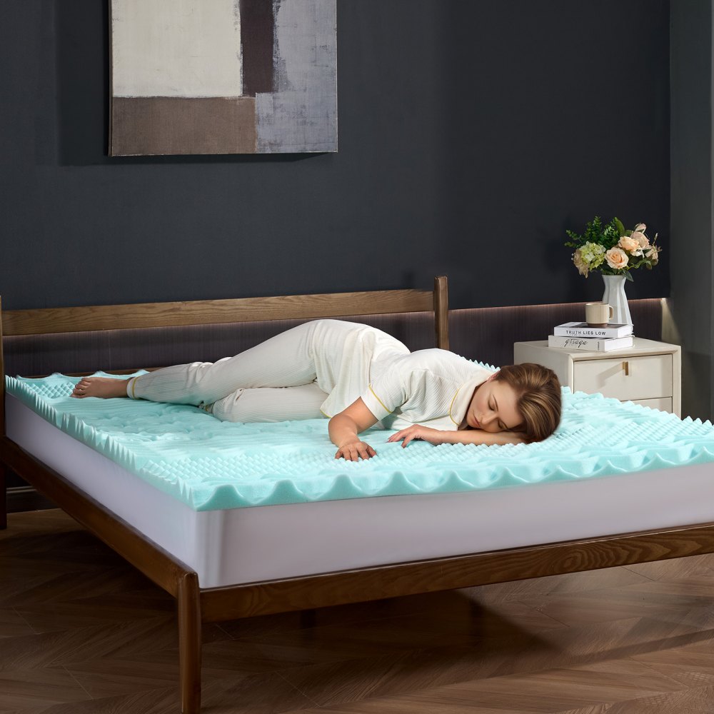 VEVOR Mattress Topper, Queen Size, 2" Thickness, Soft Memory Foam Mattress Pad, Cooling Gel Infusion, Compressed Package for Quick Setup, 7 Comfort Zones for Pressure Relief, Comfy Support for Any Bed