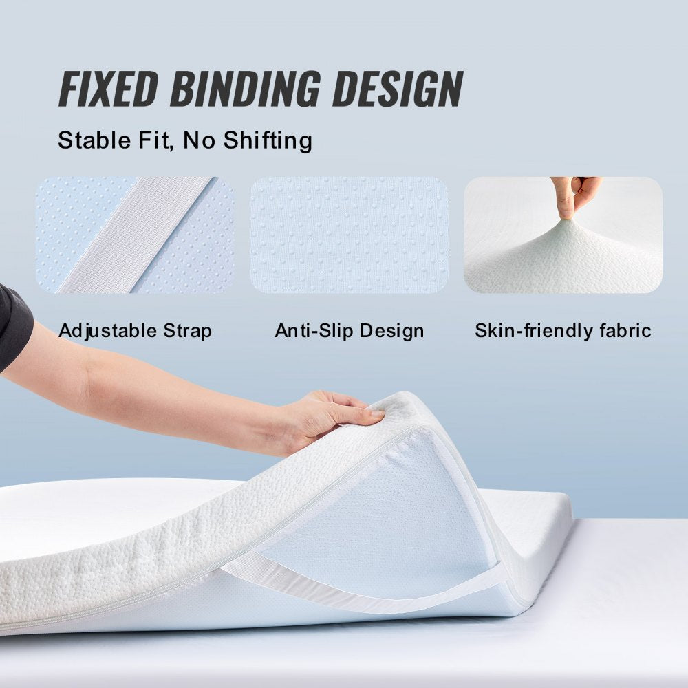 VEVOR Mattress Topper, Queen Size, 3 in Thickness, Soft Memory Foam Mattress Pad, Premium Cooling Gel Infusion, Detachable and Washable, Compressed Package for Quick Setup, Comfy Support for Any Bed