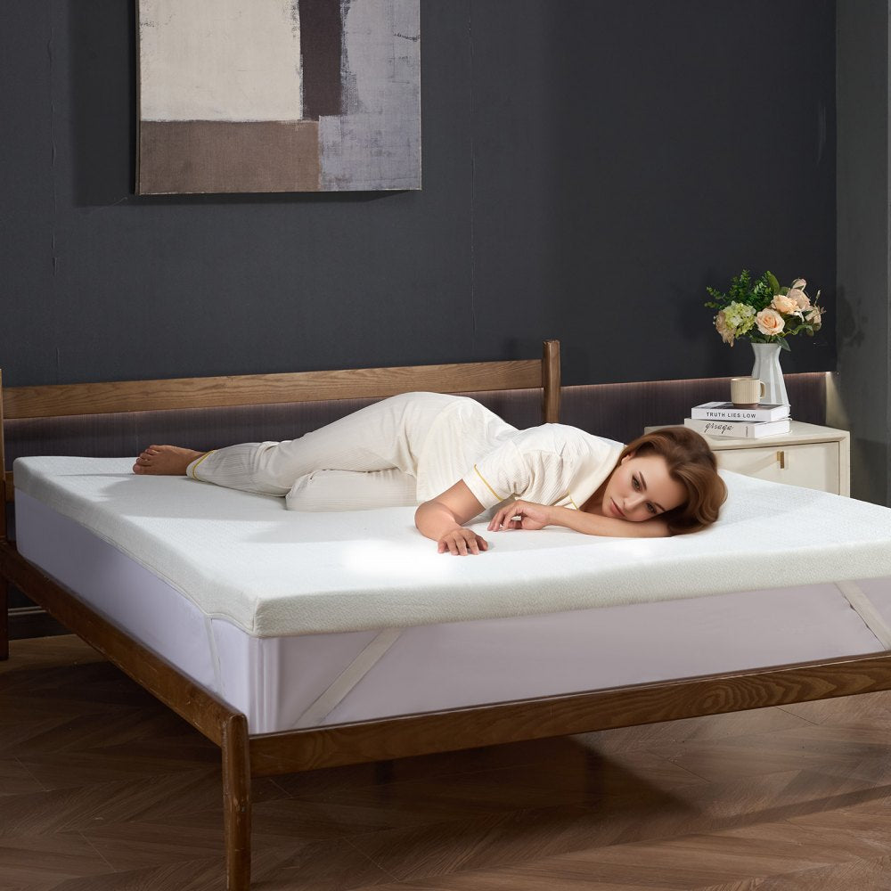 VEVOR Mattress Topper, Queen Size, 3 in Thickness, Soft Memory Foam Mattress Pad, Premium Cooling Gel Infusion, Detachable and Washable, Compressed Package for Quick Setup, Comfy Support for Any Bed