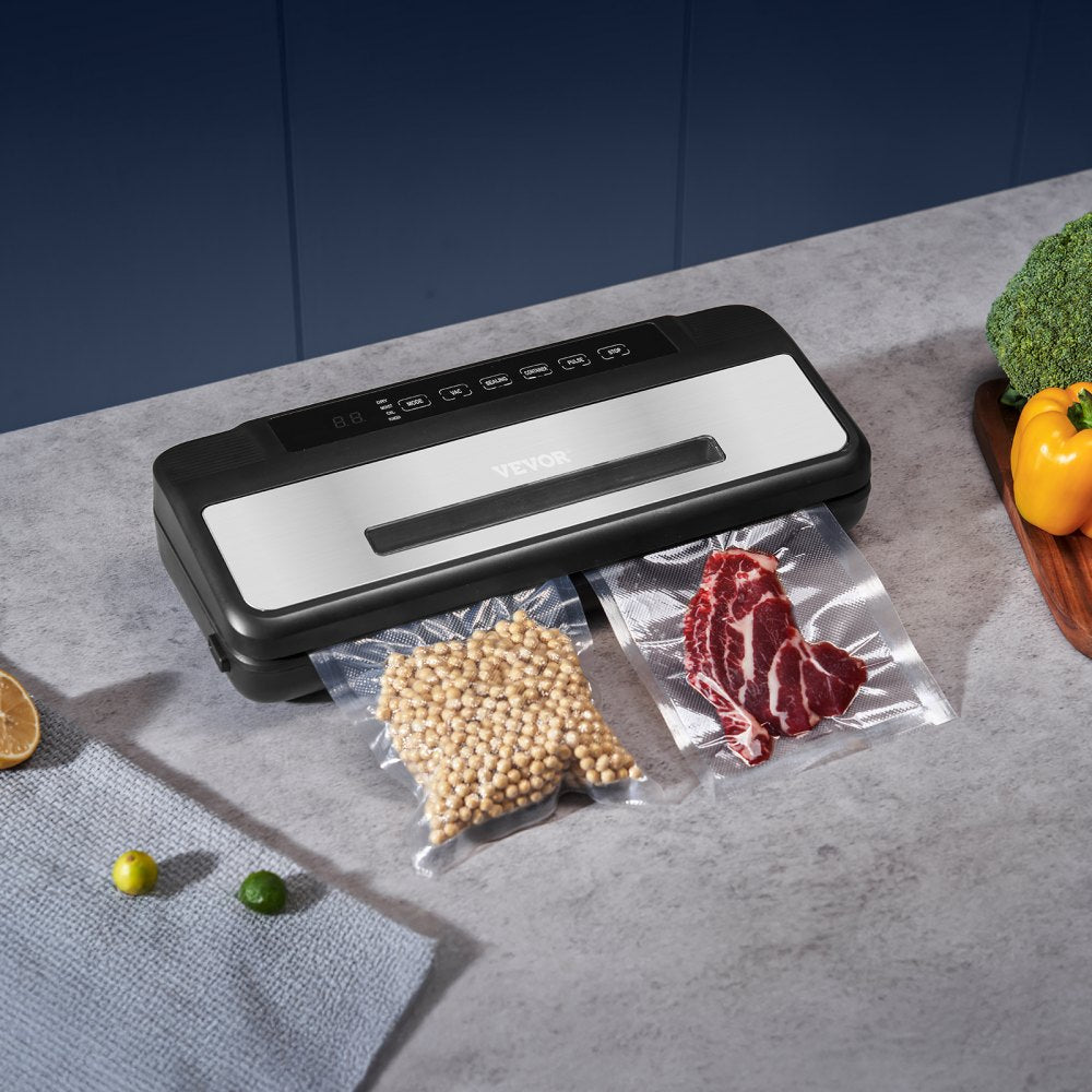 VEVOR Vacuum Sealer Machine, 80Kpa 120W Powerful Compact Food Sealer, 7-in-1 Multi-Functional Food Vacuum Sealer, Automatic Air Sealing System with Built-in Cutter with 10 Vacuum Bags & 1 Bag Roll