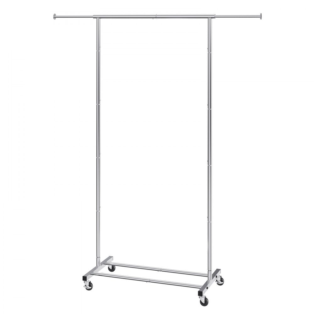 VEVOR Clothes Rack with Wheels, Heavy Duty Clothing Garment Rack with Hanging Rod and Bottom Storage Area, Adjustable Length Clothing Rack, 2 Lockable Wheels