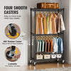 VEVOR Heavy Duty Clothes Rack, Double Hanging Rods Clothing Garment Rack with Bottom and Top Storage Tier, Rolling Clothing Rack for Hanging Clothes, 1'' Diameter Thicken Steel Tube Hold Up to 300Lbs