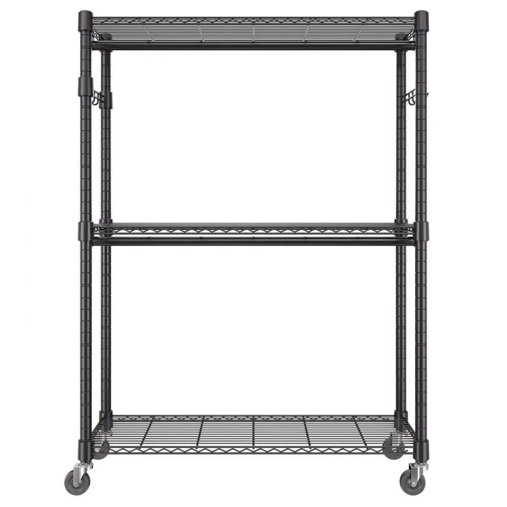 VEVOR Heavy Duty Clothes Rack, Rolling Clothing Garment Rack with 3 Storage Tiers, 2 Rods and 2 Pairs Side Hooks, Adjustable Height Clothing Rack Closet for Hanging Clothes, 400 Lbs Load Capacity