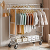 VEVOR Heavy Duty Clothes Rack, Double Hanging Rod Clothing Garment Rack for Hanging Clothes, Adjustable Height and Extendable Length Clothing Rack with Bottom Storage Area, 600 lbs Load Capacity