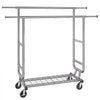 VEVOR Heavy Duty Clothes Rack, Double Hanging Rod Clothing Garment Rack for Hanging Clothes, Adjustable Height and Extendable Length Clothing Rack with Bottom Storage Area, 600 lbs Load Capacity