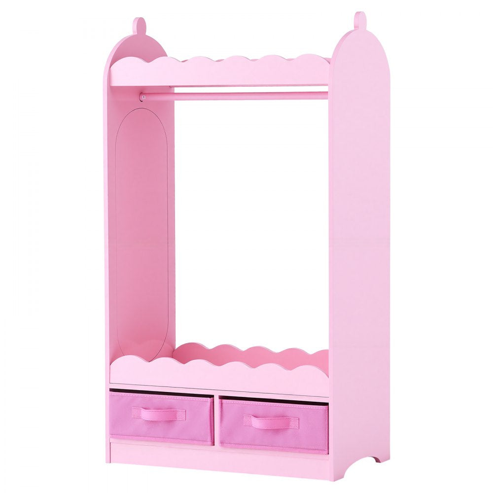 VEVOR Kids Dress Up Storage, with Mirror, Toddler Costume Wardrobe with Drawer, Dress Up Wardrobe Closet for Little Girls, Pretend Storage Dresser, Costume Organizer, for Bedroom, Kids Room, Pink