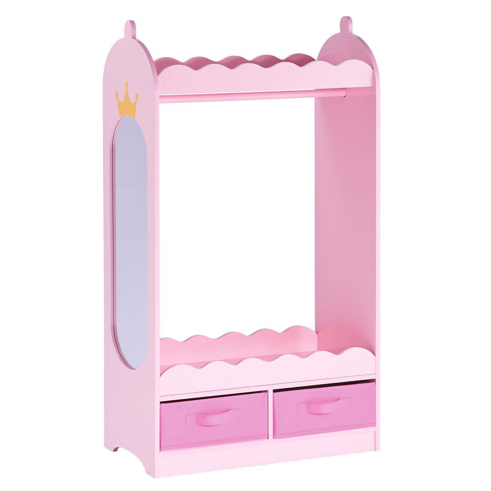 VEVOR Kids Dress Up Storage, with Mirror, Toddler Costume Wardrobe with Drawer, Dress Up Wardrobe Closet for Little Girls, Pretend Storage Dresser, Costume Organizer, for Bedroom, Kids Room, Pink