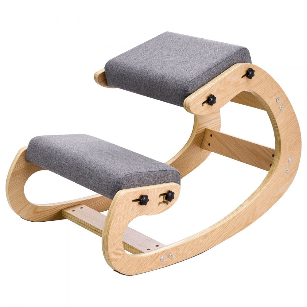 VEVOR Ergonomic Kneeling Chair, Wooden Posture Knee Chair with Adjustable Thick Foam Cushions & Solid Wood Frame, Adjustable Height, Relief for Neck or Back Pain for Home, Office or Meditation, Gray