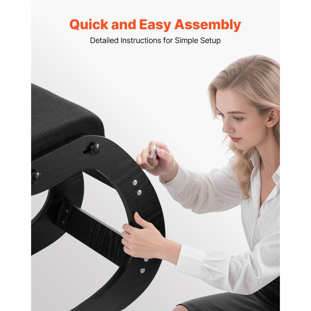 VEVOR Ergonomic Kneeling Chair, Wooden Posture Knee Chair with Adjustable Thick Foam Cushions & Solid Wood Frame, Adjustable Height, Relief for Neck or Back Pain for Home, Office or Meditation, Black