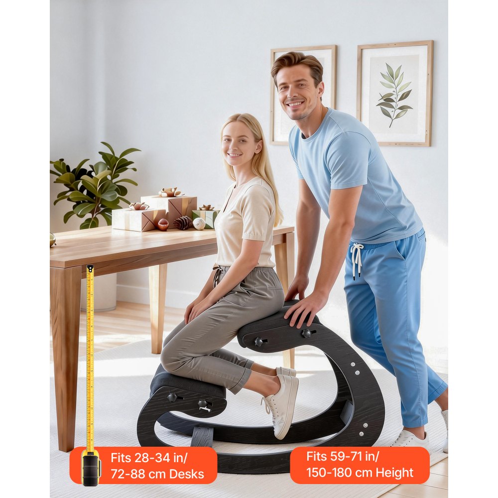 VEVOR Ergonomic Kneeling Chair, Wooden Posture Knee Chair with Adjustable Thick Foam Cushions & Solid Wood Frame, Adjustable Height, Relief for Neck or Back Pain for Home, Office or Meditation, Black