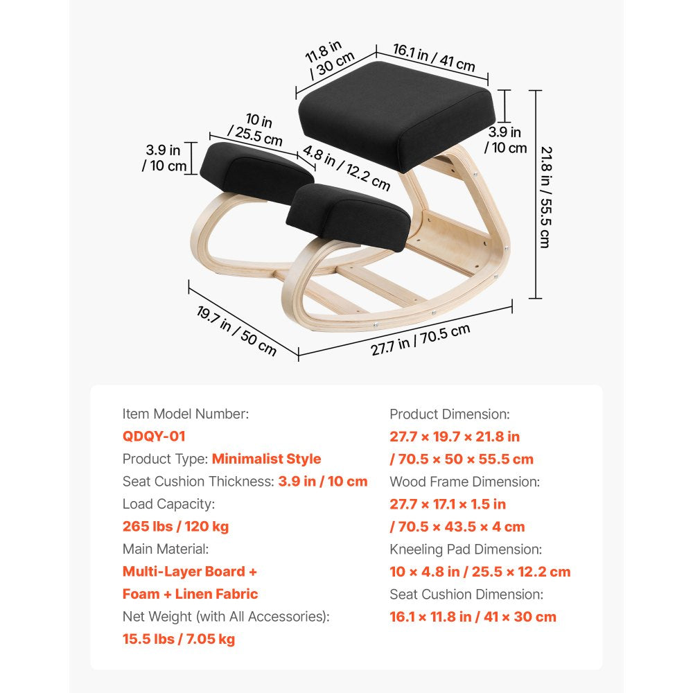 VEVOR Ergonomic Kneeling Chair, Wooden Posture Knee Chair with Thick Foam Cushions and Solid Wood Frame, Adjustable Height, Natural Relief for Neck or Back Pain, Ideal for Home, Office or Meditation