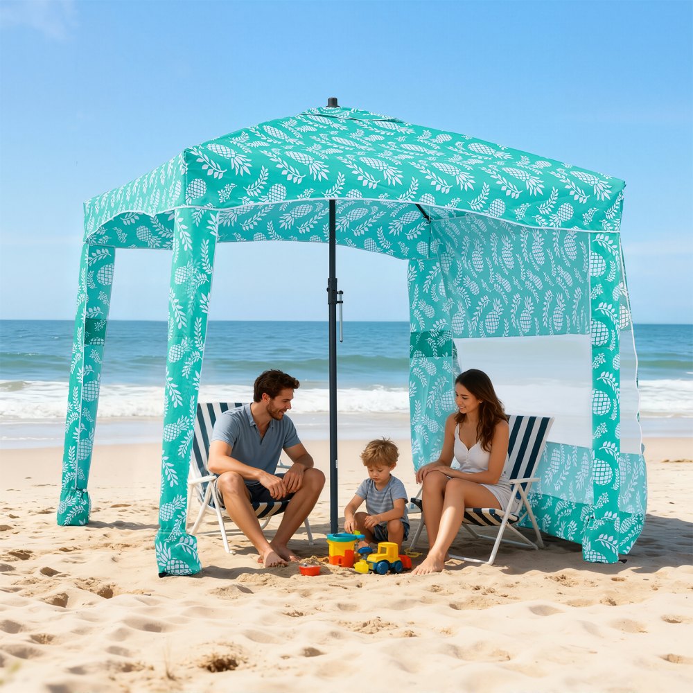 VEVOR Beach Cabana, 6 x 6 ft Beach Canopy with Side Wall, UPF 50+ Protection Easy Setup Cabana Tent with Sand Pockets, Large Portable Shade Sun Shelter, Outdoor Umbrella for Whole Family & Friends