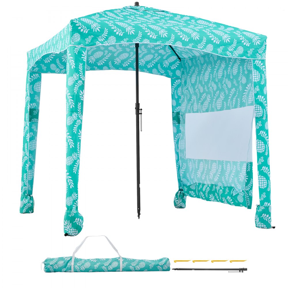 VEVOR Beach Cabana, 6 x 6 ft Beach Canopy with Side Wall, UPF 50+ Protection Easy Setup Cabana Tent with Sand Pockets, Large Portable Shade Sun Shelter, Outdoor Umbrella for Whole Family & Friends