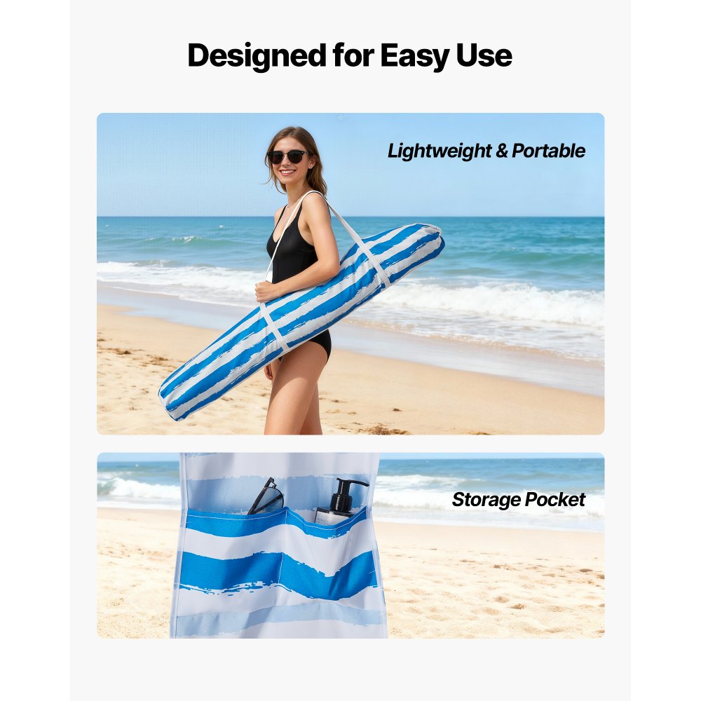 VEVOR Beach Cabana, 6 x 6 ft Beach Canopy with Side Wall, UPF 50+ Protection Easy Setup Cabana Tent with Sand Pockets, Portable Shade Sun Shelter Umbrella for Whole Family & Friends, Blue Stripes