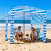 VEVOR Beach Cabana, 6 x 6 ft Beach Canopy with Side Wall, UPF 50+ Protection Easy Setup Cabana Tent with Sand Pockets, Portable Shade Sun Shelter Umbrella for Whole Family & Friends, Blue Stripes