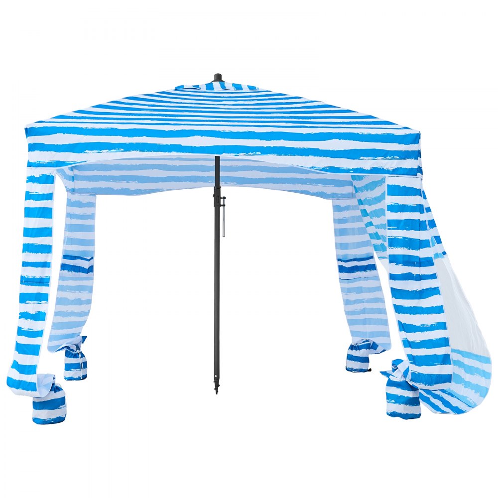 VEVOR Beach Cabana, 6 x 6 ft Beach Canopy with Side Wall, UPF 50+ Protection Easy Setup Cabana Tent with Sand Pockets, Portable Shade Sun Shelter Umbrella for Whole Family & Friends, Blue Stripes