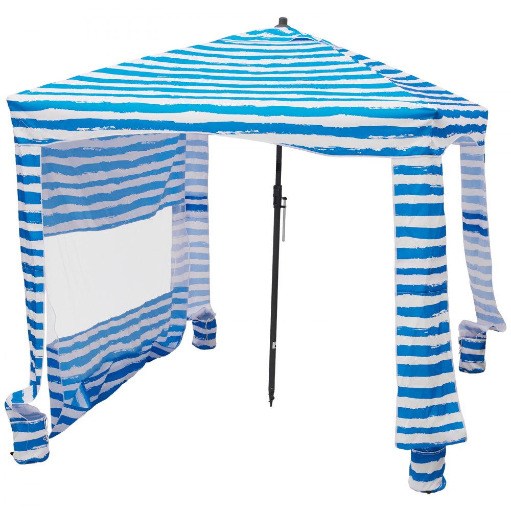 VEVOR Beach Cabana, 6 x 6 ft Beach Canopy with Side Wall, UPF 50+ Protection Easy Setup Cabana Tent with Sand Pockets, Portable Shade Sun Shelter Umbrella for Whole Family & Friends, Blue Stripes