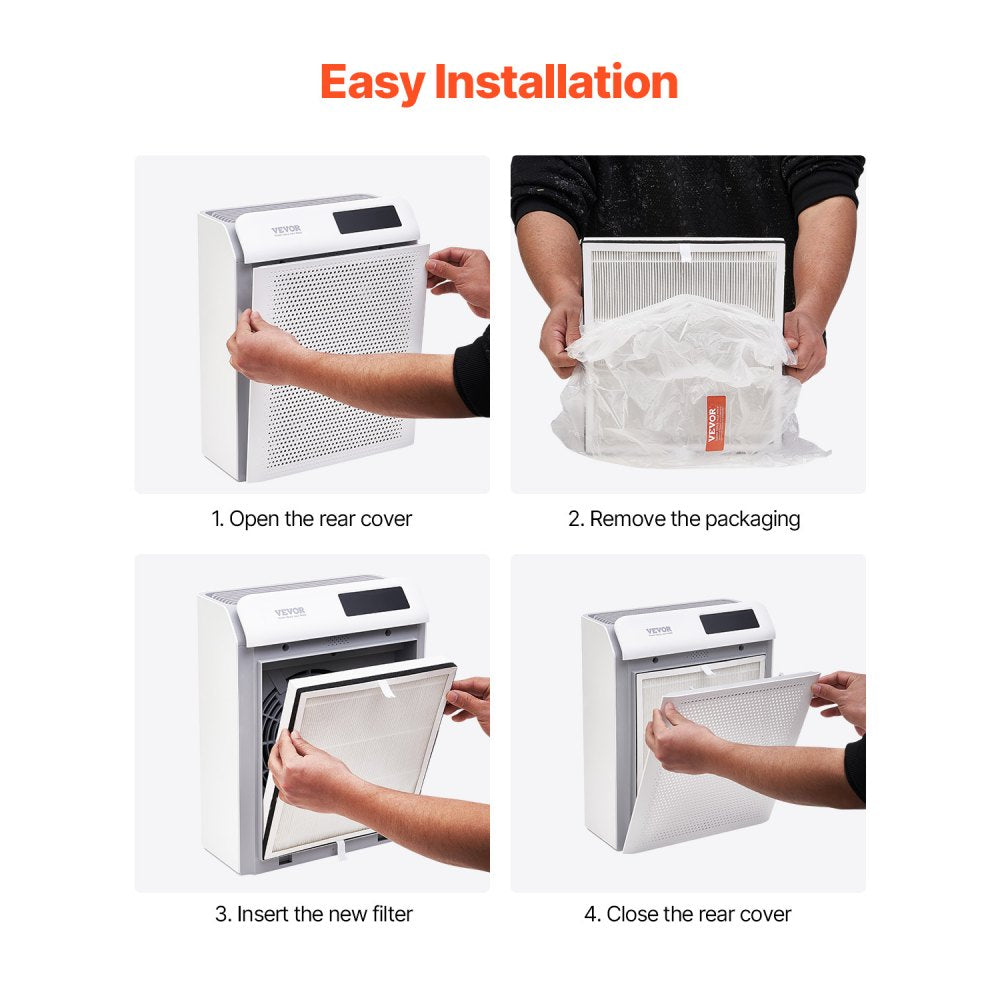 VEVOR Air Purifier Replacement Filter, H13, 3-in-1 Compact & Lightweight Replacement Filter with Sturdy PET Pre-Filter, Easy-to-Grab Purifier Filter with Activated Carbon, Fit for Square Purifier
