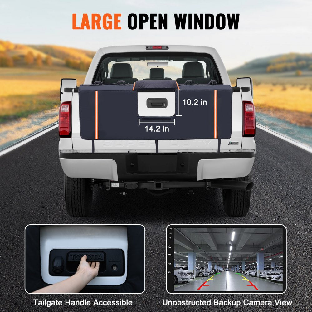 VEVOR Tailgate Bike Pad, 62" Truck Tailgate Pad Carry 6 Mountain Bikes, Tailgate Protection Pad with Reflective Strips and Tool Pockets, Tailgate Pad with Rear Camera Opening for Pickup Trucks