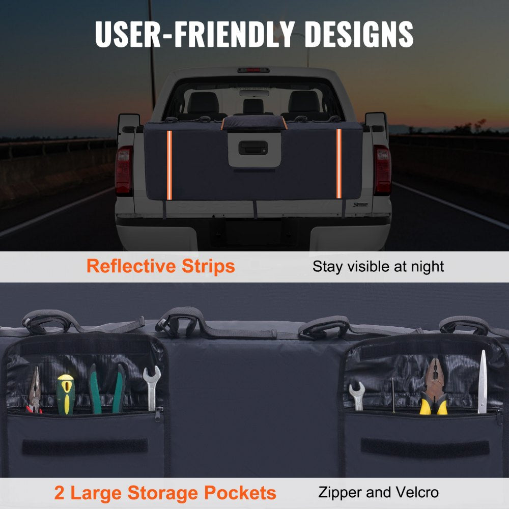 VEVOR Tailgate Bike Pad, 62" Truck Tailgate Pad Carry 6 Mountain Bikes, Tailgate Protection Pad with Reflective Strips and Tool Pockets, Tailgate Pad with Rear Camera Opening for Pickup Trucks