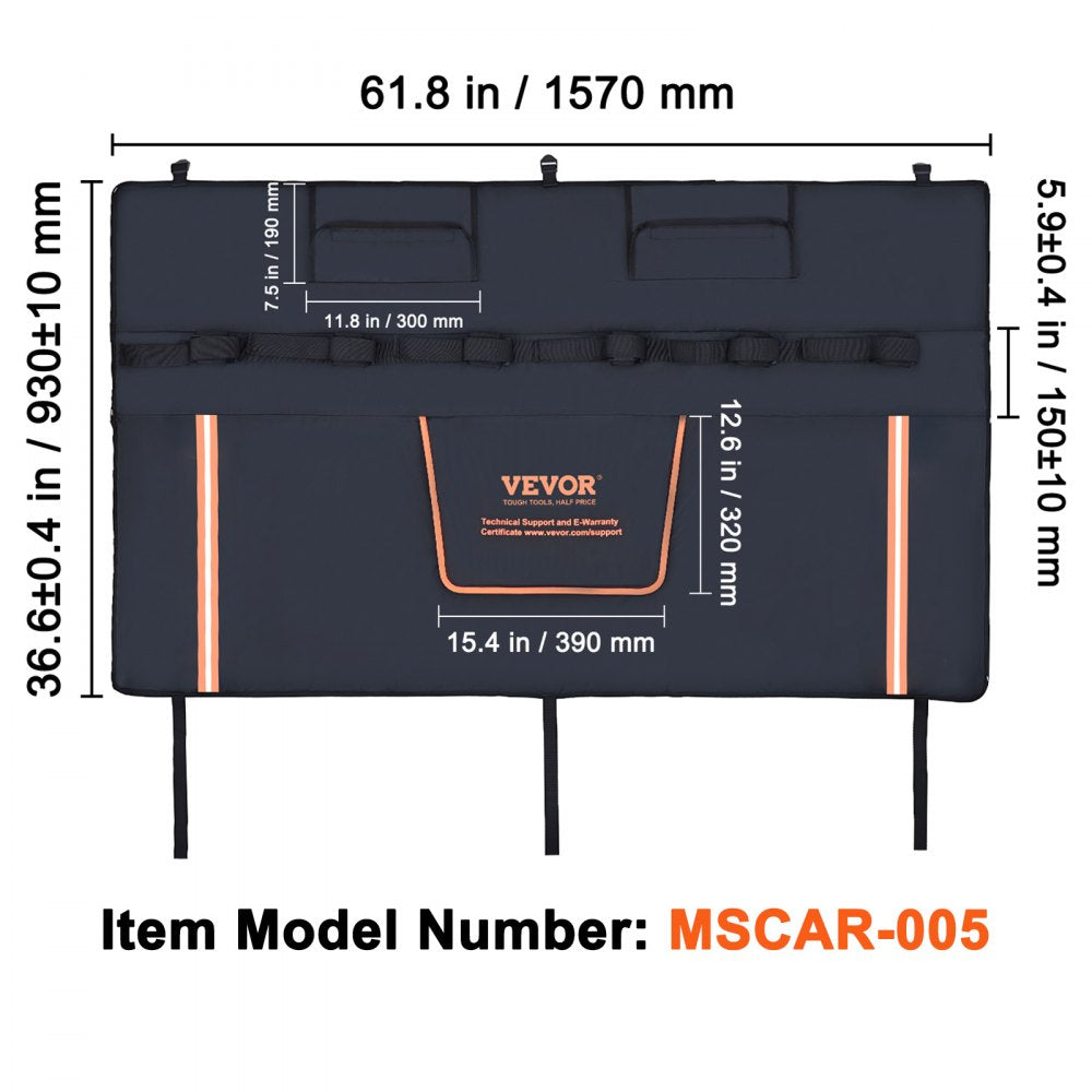 VEVOR Tailgate Bike Pad, 62" Truck Tailgate Pad Carry 6 Mountain Bikes, Tailgate Protection Pad with Reflective Strips and Tool Pockets, Tailgate Pad with Rear Camera Opening for Pickup Trucks