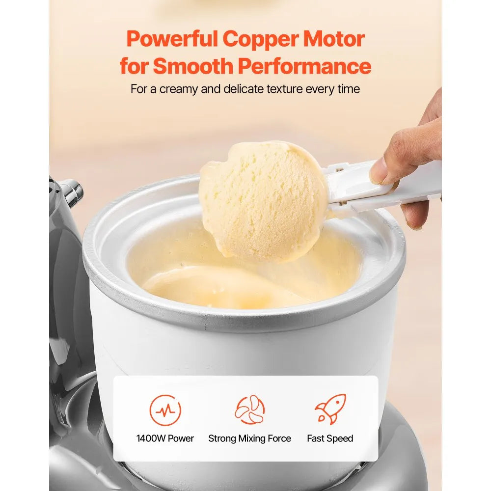 VEVOR Ice Cream Maker, 1.8 Qt. Capacity, 6-Speed Electric Stand Mixer, with LED Digital Display & Timer, Mixing Paddle, Dough Hook, Splash Guard, for Homemade Frozen Yogurt Fruit Sorbet Gelato, Grey